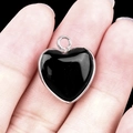 DIY black heart pendant with silver metal frame for handmade jewelry making and accessories - Obsidian Silver Edging