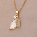 Elegant gold leaf pendant necklace with white shell inlay and sparkling crystals - 85#XL2161-2
