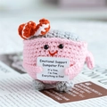 Handmade pink crochet dumpster fire plush with an emotional support positive card - Pink Dumpster