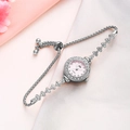 Silver women's quartz watch with pink dial and rhinestones on a metal chain band - Silver Strap Pink Dial