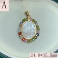 Pendentif Vierge Marie en argent S925 avec pierres colorées et incrustation en nacre - Style A-Perles de Tourmaline Multicolores