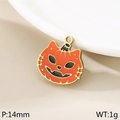 Golden Halloween pumpkin cat pendant with orange enamel finish and 14mm diameter size - Pumpkin Black Cat Style (KLJ10377-ZLA)