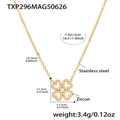 Detail view of heart clover necklace with dimensions in stainless steel and zircon - 5A Zirconia Necklace (TXP296) / Gold