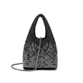 Elegant black bucket evening bag with silver rhinestones and delicate chain strap - Mixed Rhinestone Gradient Black