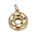 Chic gold-plated donut pendant with colorful zircon stones on a white background - CX149-01 Donut with Multicolored Stones