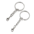 Detail view of two silver metal keychains with chain links and lobster clasp fasteners - 10pcs/Pack / Silver + Lobster Clasp