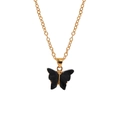 Bohemian gold-tone chain necklace featuring a minimalist black resin butterfly pendant - A3055-BL (Solid Black Butterfly)