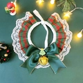 Christmas dog collar with red green plaid lace bow and golden bell decoration - S (2.5-4.5kg) / Green Plaid Christmas Bib