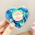 Blue and green elastic hair ties set in a heart-shaped box with Thank You sticker - Blue (50Pcs Boxed)