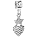 Silver crown heart charm with white zircon pavé setting for DIY jewelry making - Crown Heart Full Rhinestone Charm