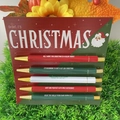 5-piece set of funny Christmas ballpoint pens in red, green, and white on a festive card - Christmas Theme