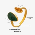 Adjustable stainless steel ring with green and orange glitter teardrop accents - Yellow and Green Ring