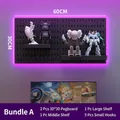 Black modular pegboard organizer 60x30cm with purple LED lights and storage shelves - Combo Package A - Black