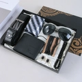 Men's 6-piece business gift set with watch, wallet, belt, sunglasses, tie, and cufflinks - 11-Piece Black Set (Belt + Wallet + 3 Bracelets + Beads + Sunglasses + 2 Cufflinks + Tie + Gift Box)