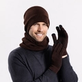 Dunkelbraunes 3-teiliges Herren-Winterset mit Strickmütze, Loop-Schal und Touchscreen-Handschuhen - 3-teiliges Set - Kaffee