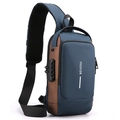 Blue and brown multi-functional crossbody chest bag with security combination lock and USB port - Blue Waterproof Film