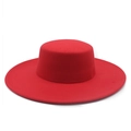 Front view of a classic red wide-brimmed flat top wool felt hat for autumn and winter - M (56-58cm) / Red
