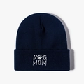 Classic navy blue knit beanie with white Dog Mom embroidery for casual winter wear - One Size / Navy Blue
