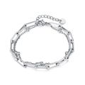Double-layer stainless steel bracelet featuring paperclip link chain and metal beads - Silver