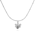 Detailed macro of a silver bee pendant necklace with zircon wings and enamel body details - White Gold Bee Bead Chain