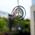 Rainbow tree of life wind spinner with crystal prism and teardrop pendant - Iridescent Tree of Life Drop
