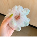 Translucent white organza scrunchie with iridescent laser finish for women - White Enamel