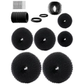 Detail view of black hair styling kit with sponge bun makers hair nets and U-shaped pins - 41-Piece Black Set / Black