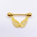 Golden wing nipple ring with micro-paved cubic zirconia in stainless steel jewelry - Gold - Wings Shape