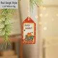 Red sleigh wooden Christmas ornament with Happy Holidays text and hemp rope, 10x5cm size - Wooden Sign Style F
