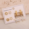 Three-piece golden stainless steel earring set featuring starfish, stars and zircon studs - Star Roman Numerals Style (E601) / 3 Pairs Set