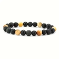 Perlenarmband aus Tigerauge und schwarzem Lavastein mit matten Steinen und Naturtexturen - Lavastein + Mattschwarz + Goldenes Tigerauge