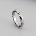 Polished silver heart pattern open ring in stainless steel for a minimalist look - Continuous Heart Pattern Style (KR48182-K)