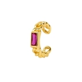 Detail of 18K gold-plated C-shaped ear cuff with magenta square zircon stone inlay - Rose Red (Single Piece)