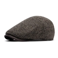 Berretto piatto retrò in tweed da uomo con visiera in pelle marrone e trama grigia mista - Regolabile / Caffè Chiaro