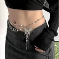 Silver butterfly waist chain with pearls and tassel detail for women dresses - Butterfly Beaded Waist Chain K0159