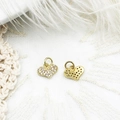 Golden heart charm pendant set with clear micro-pave zircons for DIY jewelry - Flat Heart
