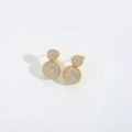 Close-up of gold double ball earrings with pave zircon crystals on marble stone - Gourd Shape (ES2766-3) / Gold