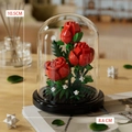 Artificial red rose flower building block kit in a glass dome, height 10.5CM - 7233 Eternal Love (Red Roses) / 254pcs/With Dust Cover