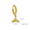 Golden whale tail hoop earring with hammered texture, 11mm size, 1.3g lightweight design - E14 Hammered Fish Tail