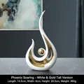 Scultura fenice moderna in ceramica bianca e oro, decorazione di lusso per interni - Volo di Fenice - Bianco Oro Alto