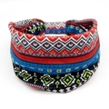 Bohemian mandala flower elastic headband with red and blue geometric patterns - Blue