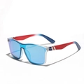 Square shield sunglasses with blue mirrored lenses and American flag pattern temples - Gradient Blue Blue Mirror