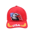 Red baseball cap with US flag and bald eagle embroidery, 3D USA text and laurel leaves - Red