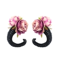 Pinces à cheveux cornes de bélier noires avec roses roses pour cosplay Halloween - Barrette à Cheveux Corne de Diable Rose Rose