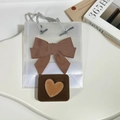 Joyero de terciopelo marrón con corazón 3D y pinza para el pelo con lazo marrón set - Caja para un Solo Anillo Color Café