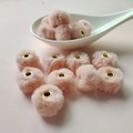Soft pink faux rabbit fur pompom bead with a golden metal eyelet for DIY jewelry making - Orange Pink