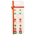 7-pair Christmas stud earrings set featuring Santa, reindeer, and candy cane charms - Wreath Style (H-134)