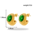 Gold C-shape earrings with green emerald zircon stone and vintage hammered texture - Gold C-Shaped Green Gemstone Style (ER-1391)