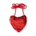 Sparkling red sequin heart-shaped purse with adjustable red woven shoulder strap - Red