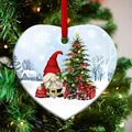 Ceramic heart Christmas ornament with festive gnome and tree hanging on a lit tree - Heart Shape Gnome-Gift Box